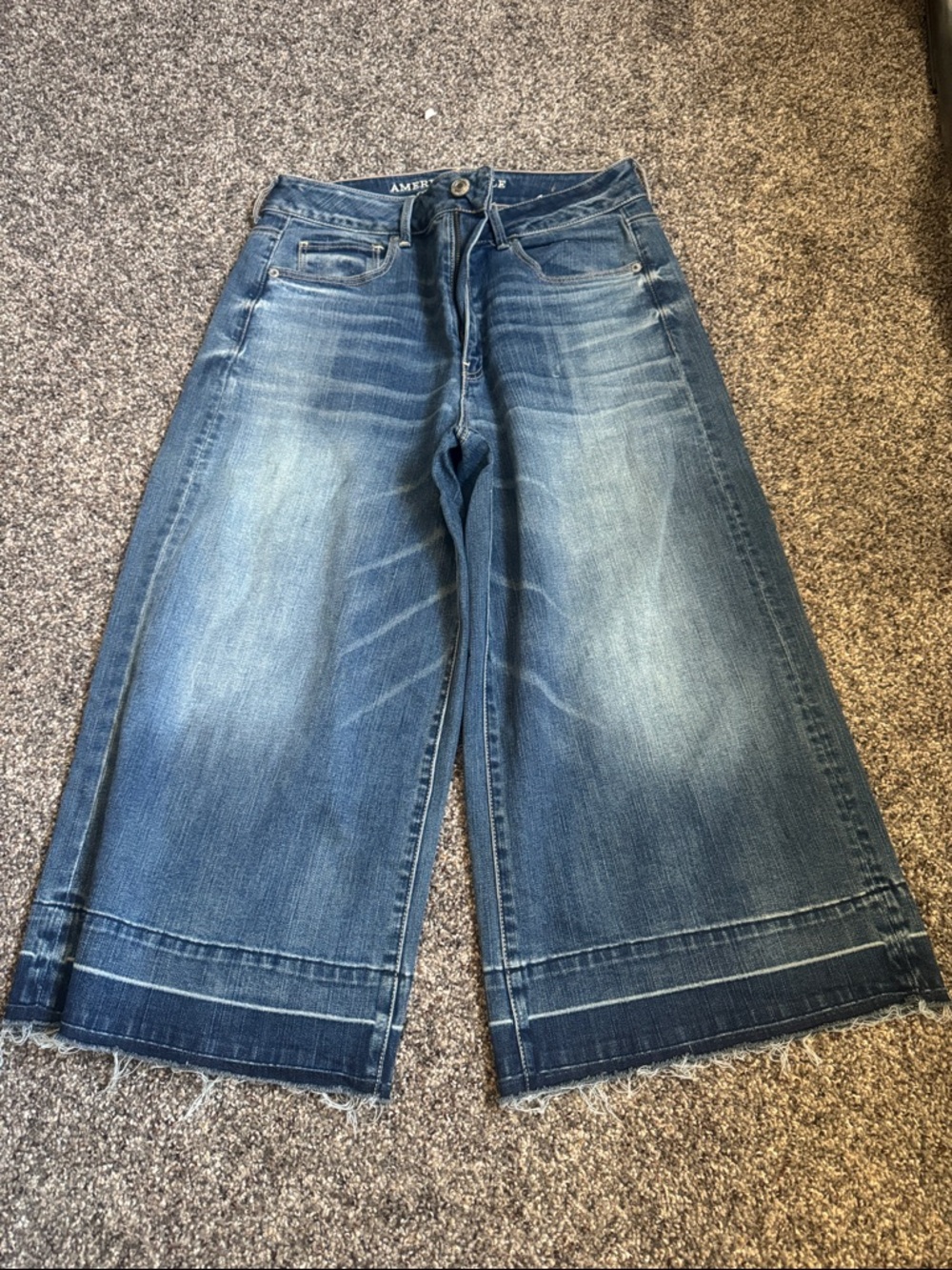 American Eagle Outfitters Dark Blue Denim Festival Crop Jeans sz 10